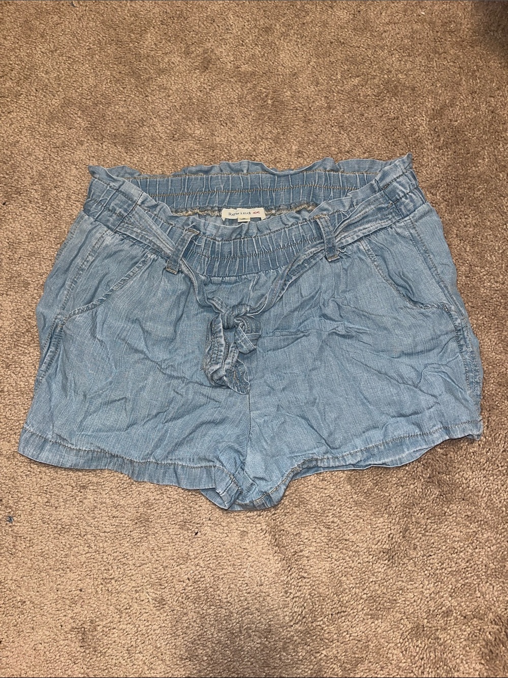 Light Blue Chambray Paperbag Waist Women’s Shorts - Rewind